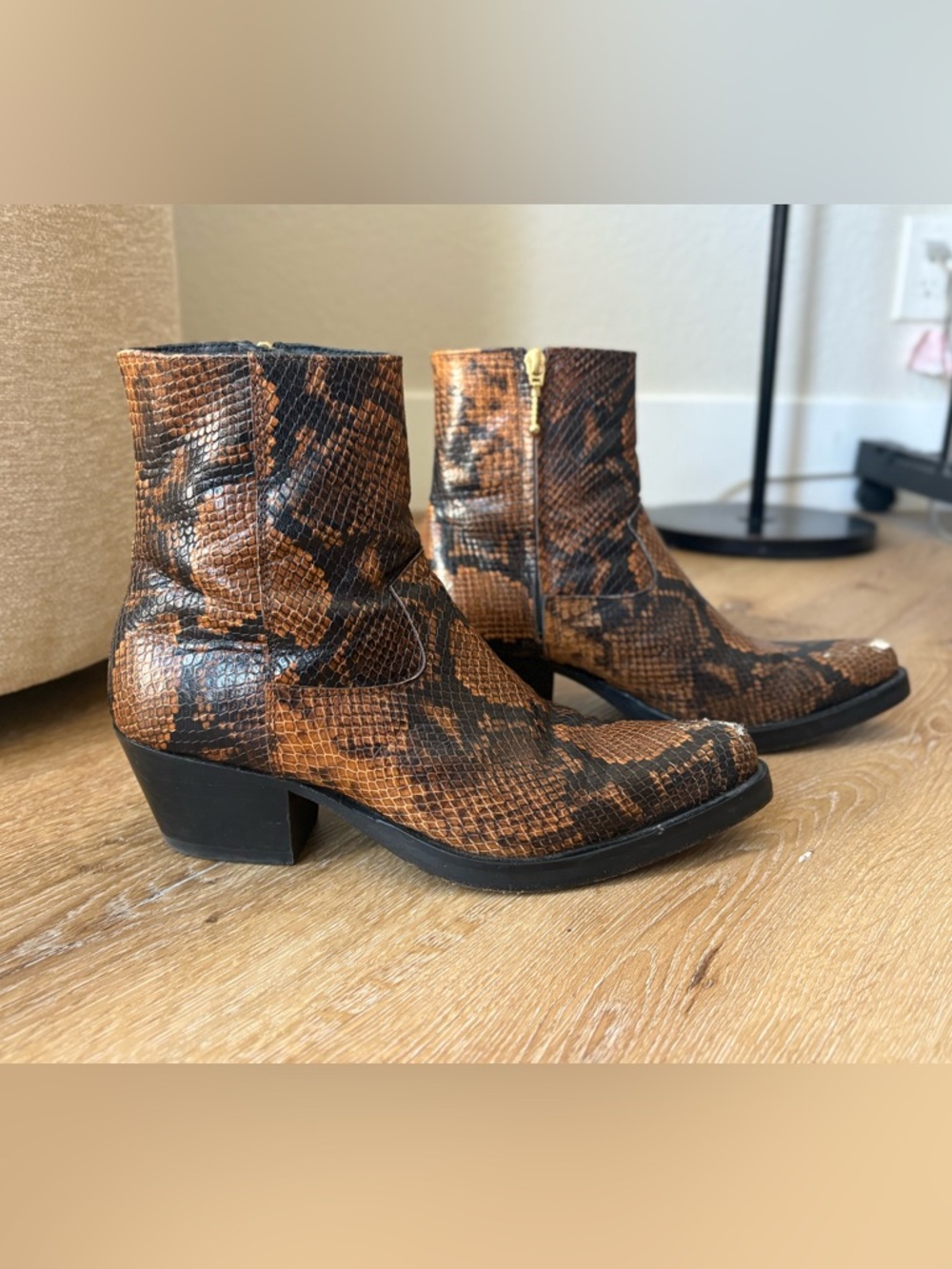 ERNEST W BAKER SNAKE EMBOSSED CALFSKIN COWBOY ANKLE BOOTS (unisex)